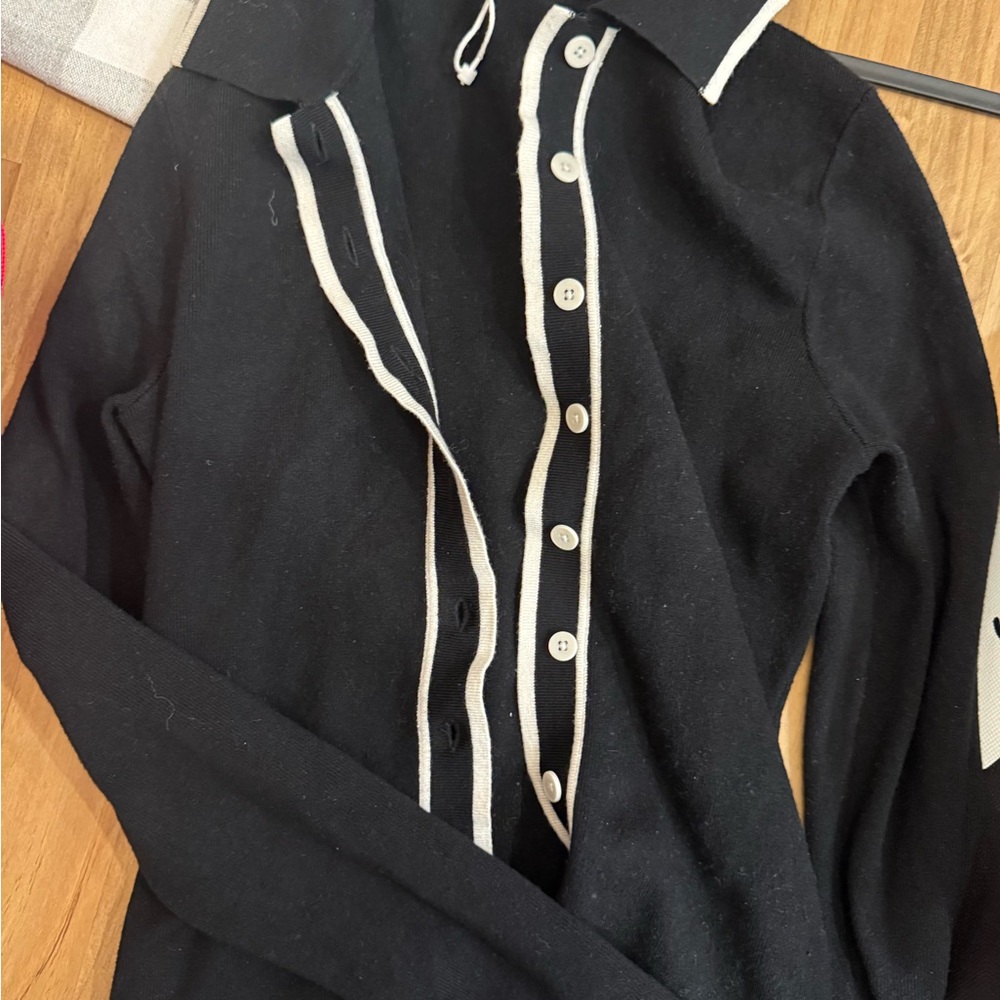 Oak and fort Black Cardigan with White Trim